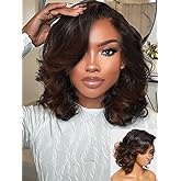 UNICE Chestnut Brown Loose Wavy Short Bob Wig human Hair 13x4 HD Lace Front Glueless Wigs Human Hair Pre Plucked Pre Cut Lace Bleached Knots Ready to Wear Wig 12 inch