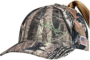 EDTREK Womens Performance Cap Hat with Ponytail Hole - Camo and Blaze Orange Hunting Hats