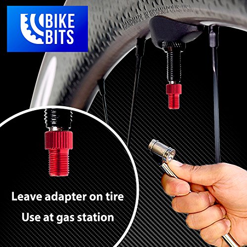 Bike Bits Presta Valve Adapter - Convert Presta to Schrader - French/UK to US - Inflate Tire Using Standard Pump or Air Compressor (5 Pack) (Green) - Thumbnail 3