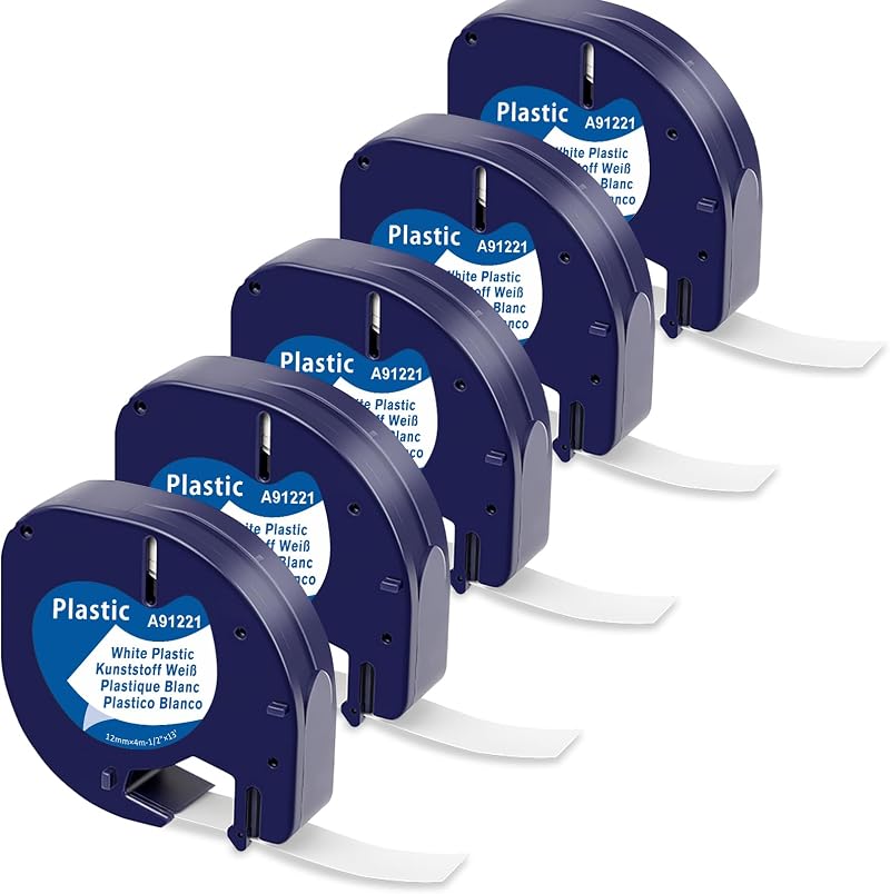 MarkField 5-Pack 12mm x 4m LetrTag Tape S0721610 White on Black 5 Rolls