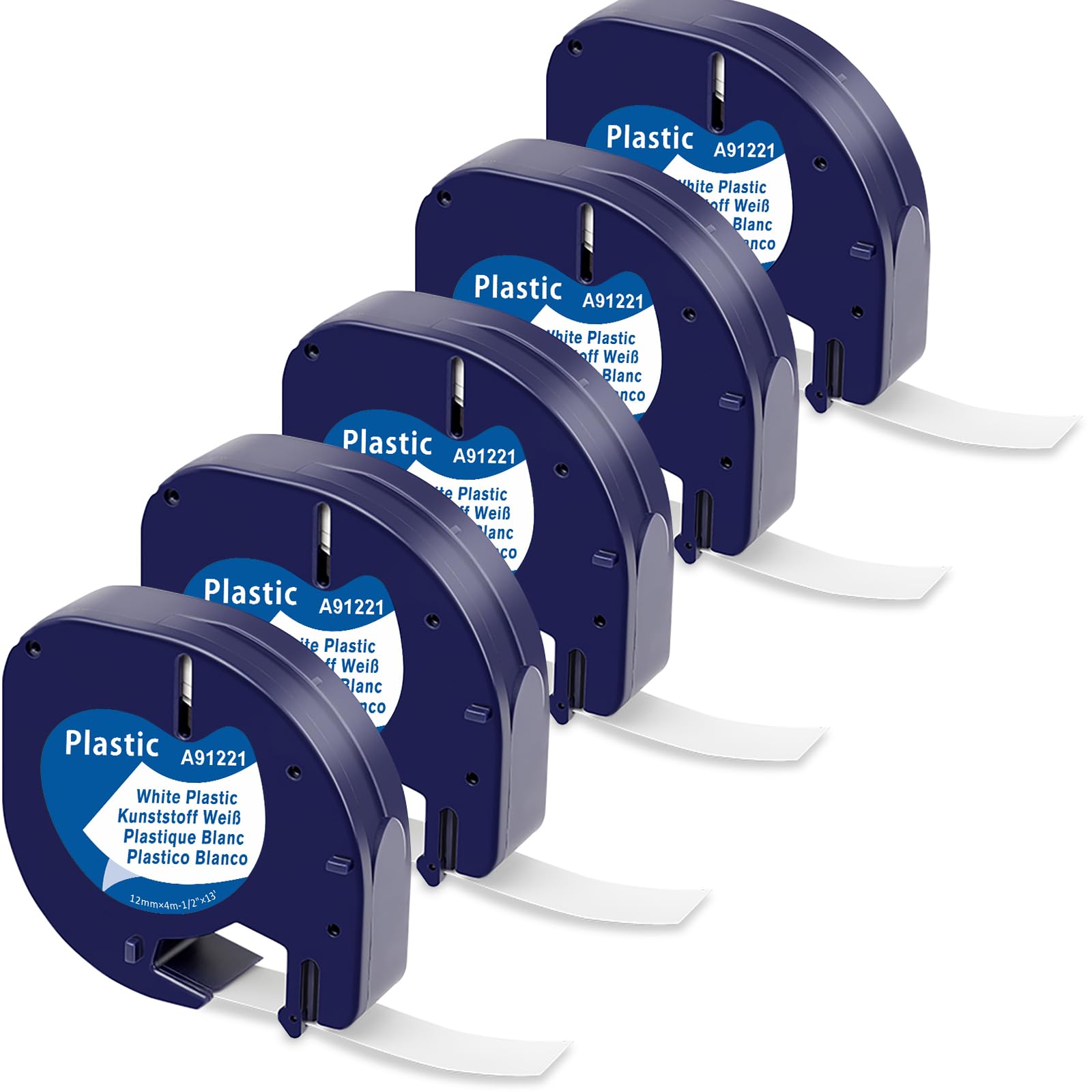 5-Pack MarkField Label Tape Replacement for Dymo Letratag Tape Plastic White 12mm x 4m S0721610, Compatible with Dymo Label Printer LT-110T LT-100H LT-100T QX50 XR XM