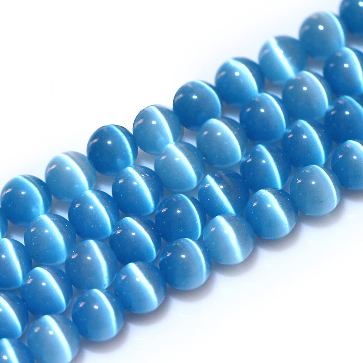 10mm Sky Blue Cat Eye Beads Round Semi Precious Gemstone Loose Beads for Jewelry Making (38-40pcs/strand)