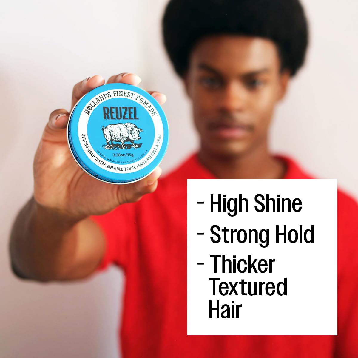 REUZEL Blue Pomade, Strong All Day Hold, Water Soluble Styling, High Shine and Flake Free, Easy To Wash Out, For All Hair Types