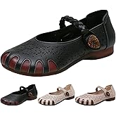 Women's Classic Leather Mary Jane Flats,Fashion Comfort Breathable Closed Toe Ox Soft Sole Casual Dress Walking Shoes