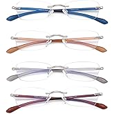 Ryegis Lightweight Flexible Reading Glasses for Women, Rimless 4 Pack Blue Light Blocking Computer Readers Eyeglasses UV 400