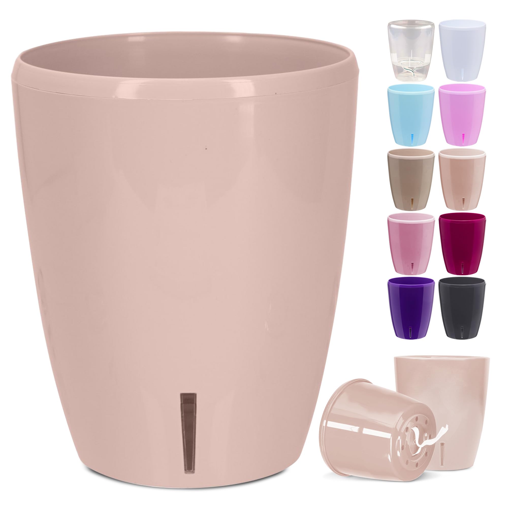 Happy Plants Orchid Pot D 12.5 cm x 15 cm Flower Pot with Integrated Water Level Indicator, Self-Watering System for Orchids - Light Blush, 1.3 Litres