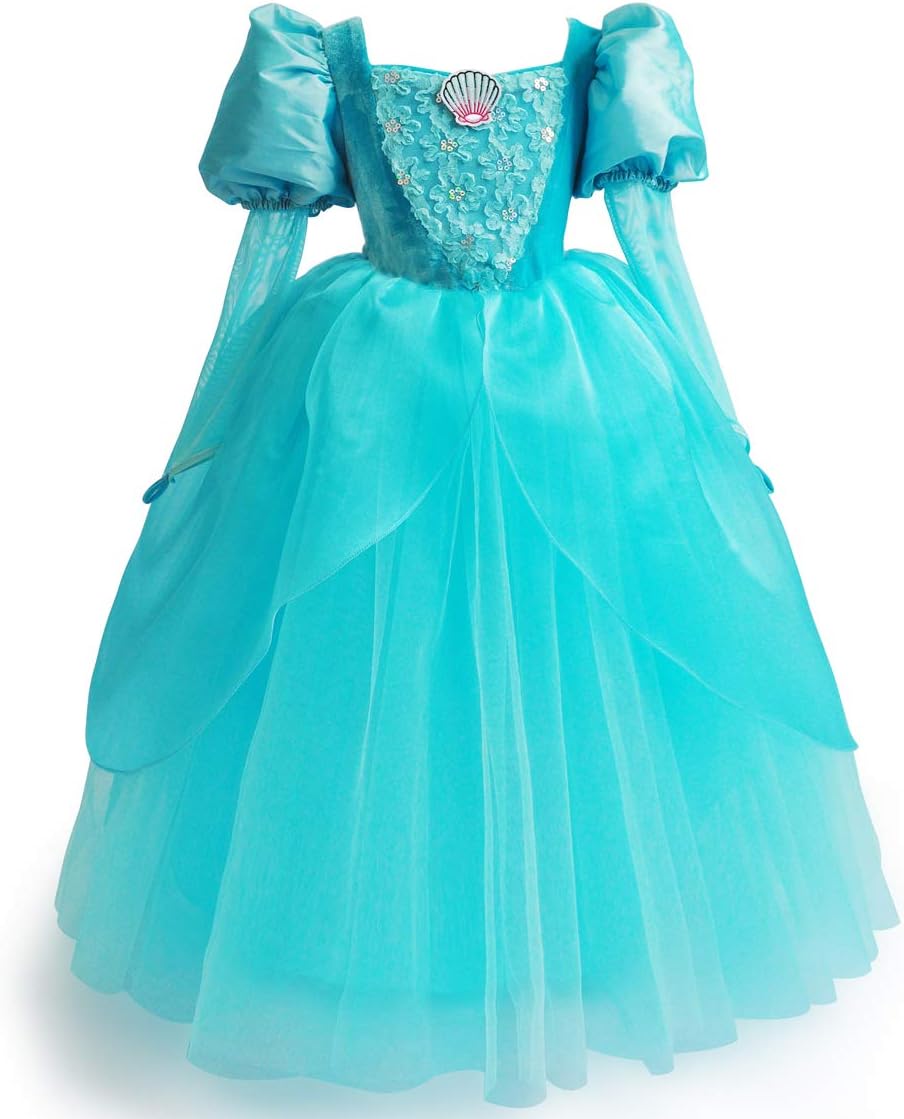 Amazon Cqdy アリエル ドレス 子供 Ariel リトルマーメイドコスチューム アームカバー 2点セット スカート6層構造 ディズニーなりきりワンピース 人魚姫 子供ドレス 誕生日プレゼント Tdlイベント パーティー ステージ衣装 演劇 文化祭 1 キッズコスチューム