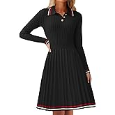 ZESICA Women's Midi Sweater Dress 2025 Fall Long Sleeve Cable Ribbed Knit A Line Swing Pleated Dresses