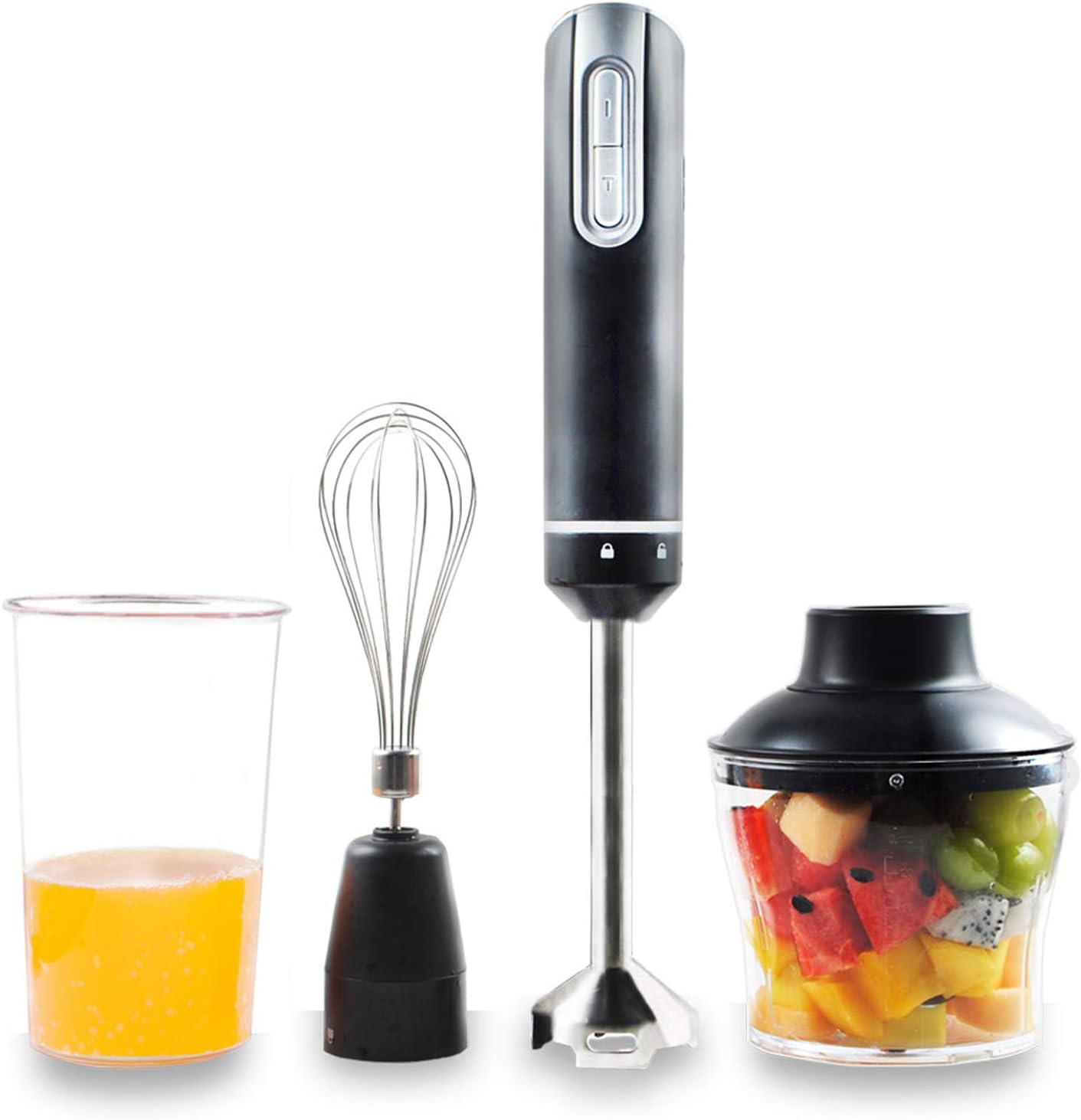 ZET 12-Speed Immersion Hand Blender (Titanium Coating), Powerful 800-Watt Motor, 4-in-1 Set Includes BPA-Free Food Chopper/Egg Beater/Beaker, Ergonomic Grip, Black: Kitchen & Dining