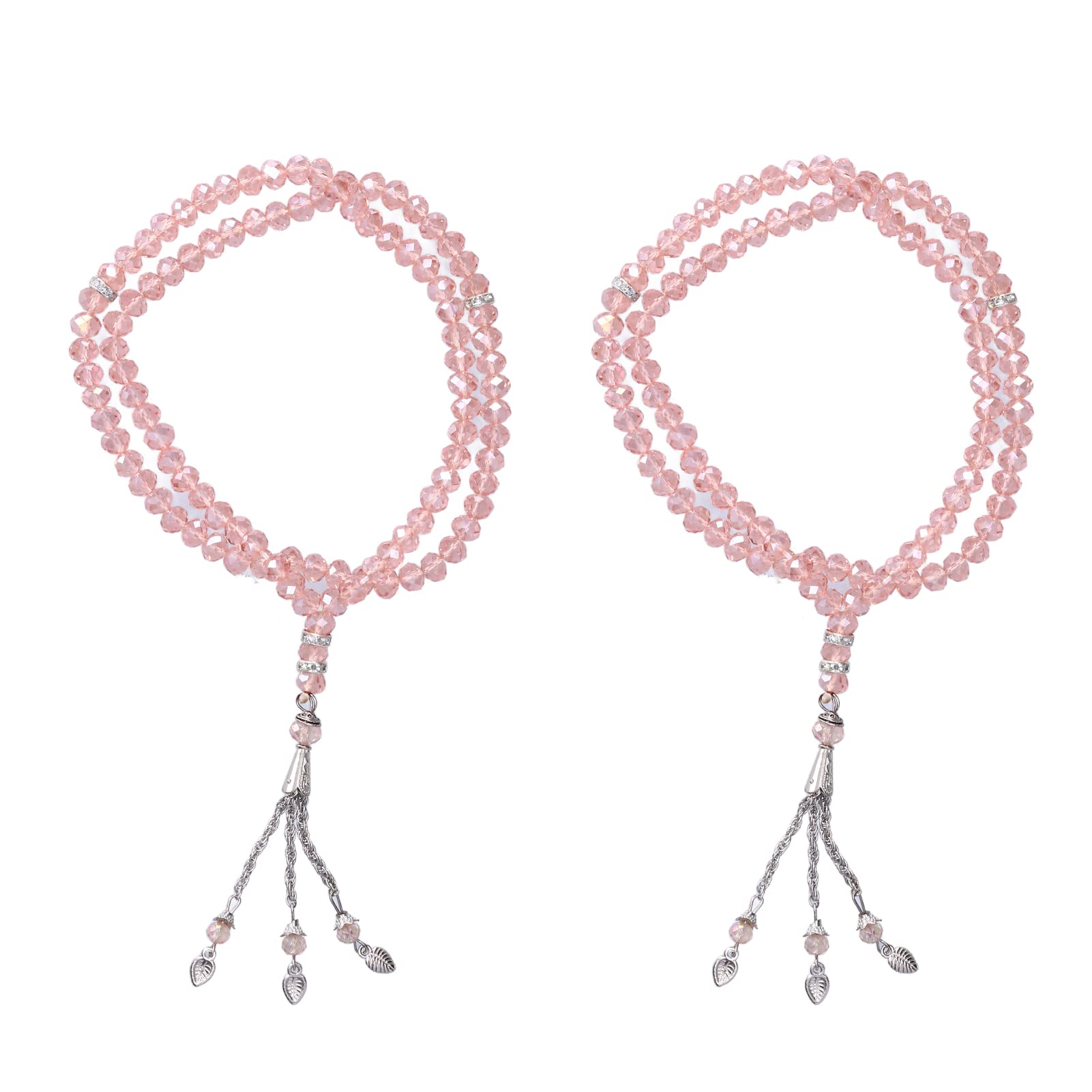 Qcwwy 2Pcs Muslim Prayer Beads, Muslim Rosary Beads Muhammad Engraved Islamic Prayer Rosary Beads Muslim 99 Prayer Beads Necklace Religion Eid Ramadan(Pink)