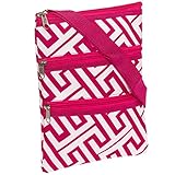 Womens Greek Key Crossbody Swingpack Bag (Fuchsia & White)