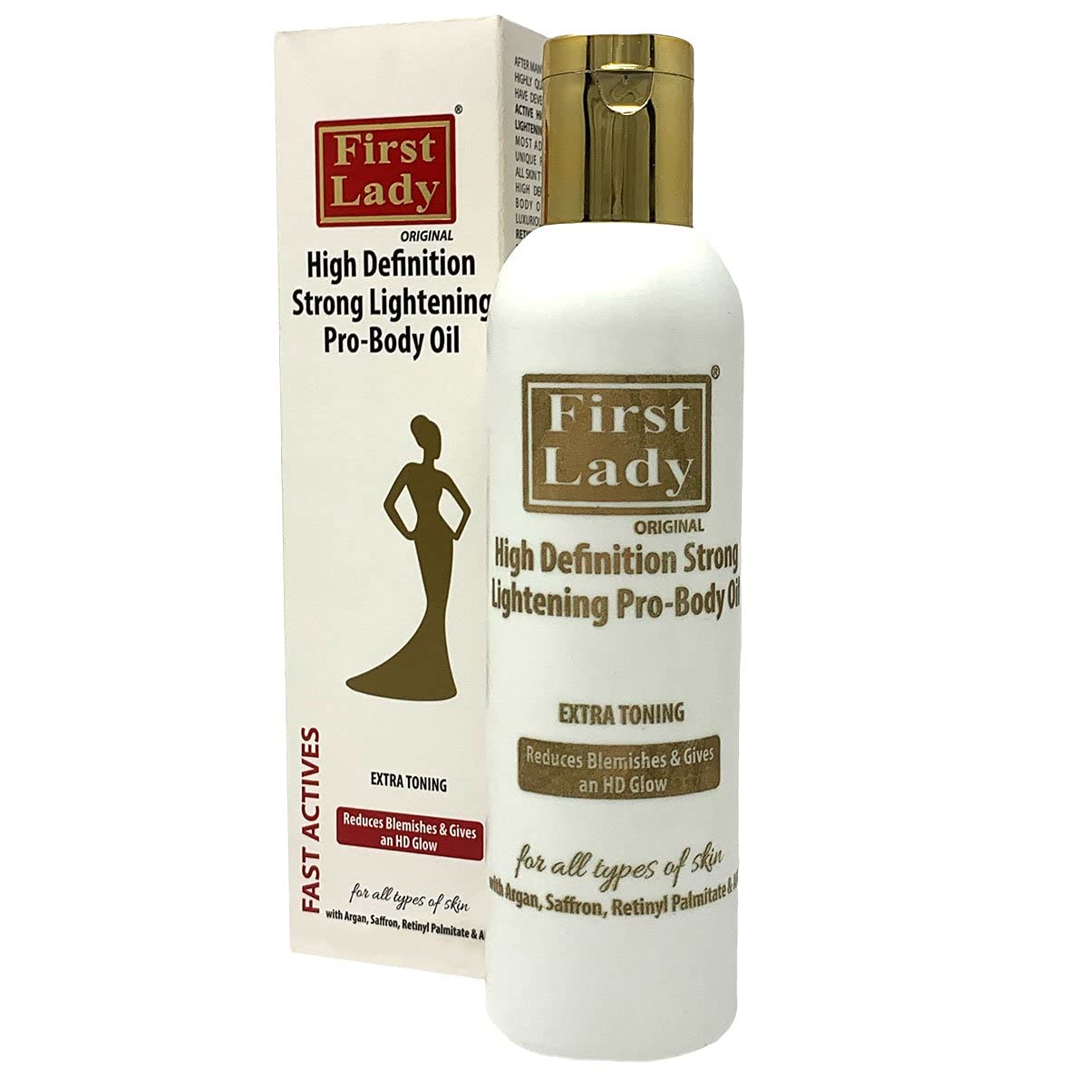 First Lady High Definition Strong Skin Brightening Pro Body Oil 200ml – With Argan Oil, Licorice, Mulberry, Saffron & AHA – Nourishing Glow Body Oil for Radiant, Even-Looking Skin
