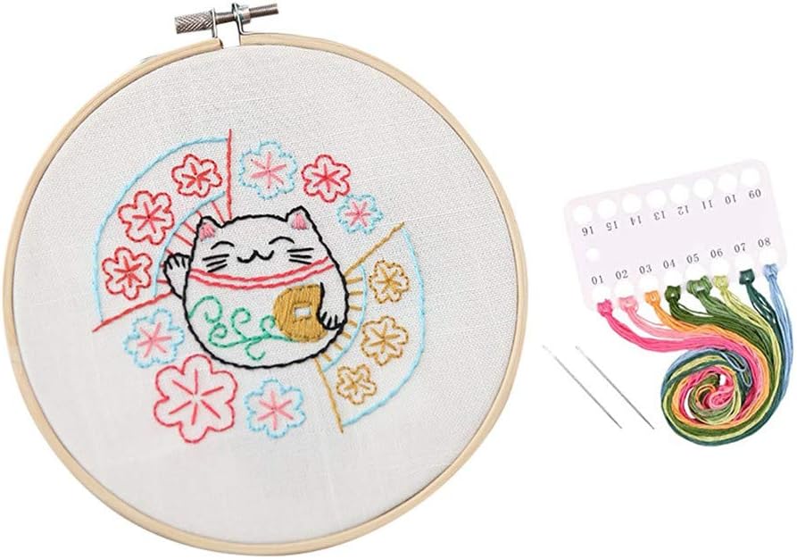 Gooldu Embroidery Starter Kit with Pattern, Embroidery Kits for Beginners Adults and Kids Cross Stitch Kit Including Bamboo Embroidery Hoops, Color Thread and Tools Kit