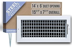 Fits 14x6 Duct Opening Steel Adjustable Air Supply Grille by Handua | Register Vent Cover Grill for Sidewall and Ceiling | White | Outer Dimensions: 15.75" X 7.75"