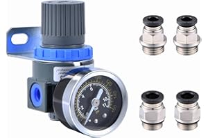 ZHONG AN 1/4 Inch NPT Thread Air Pressure Regulator with Gauge Mini Air Control Valve for Air Compressor or Air Tools (0-145PSI)