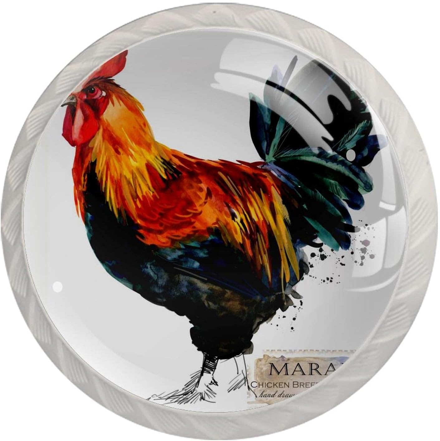 Cabinet Knobs 4pcs Crystal Glass Pull Handles,Rooster,for Open Furniture Door or Drawer