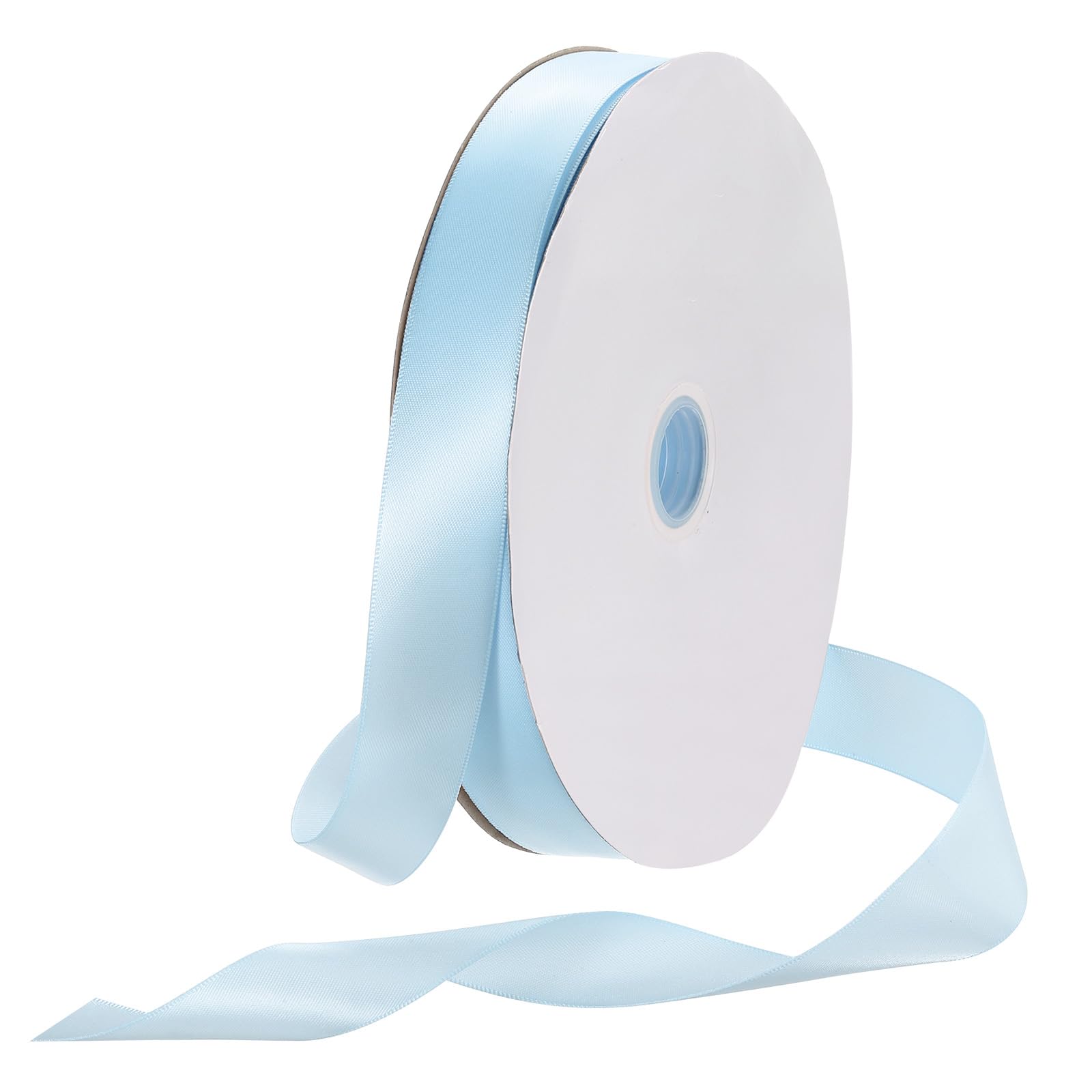 Rebower 25mm Satin Ribbon 91m Thick Double Face Grosgrain Silk Ribbon, [for Gift Wrapping, Hair Bows, Wedding, Cake, Flower] - 100 Yard/300ft/ Light Blue