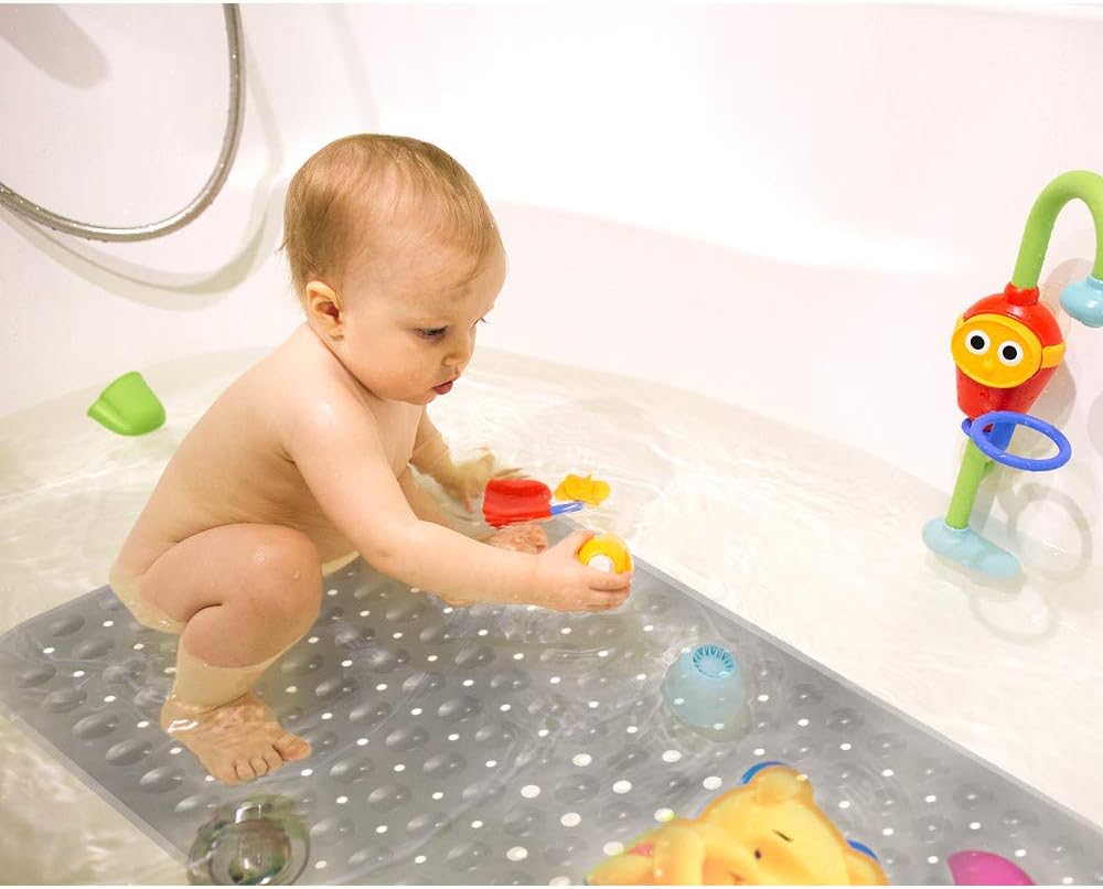 YINENN Bath Tub Shower Mat 40x16 Inch Non-Slip and Latex Free,Bathtub Mat with Suction Cups, Machine Washable Bathroom Mats with Drain Holes (Grey): Health & Personal Care