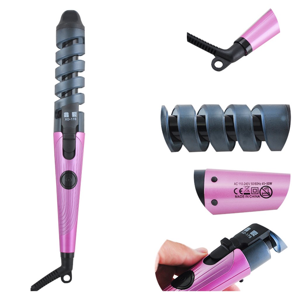 Pevor Ceramic Spiral Curling Iron Hair Curler Wand Iron Hair Curler Professional Curling Iron Perfect Style Solutions Christmas Gift (Purple)