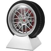 MUCKLILY Car Tire Desk Clock with Stand Wheel and Clock with Quartz Movement 4.52 X 3.93 X 2.55 in for Bedroom Living Room Office Home Decor
