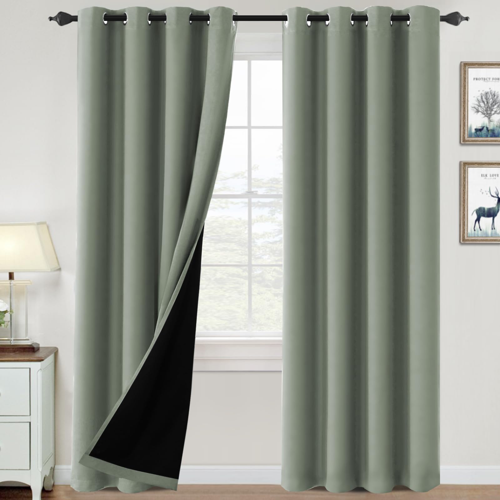 H.VERSAILTEX 100% Blackout Curtains for Bedroom Thermal Insulated Blackout Curtains 96 inch Length Heat and Full Light Blocking Curtains for Living Room with Black Liner 2 Panels Set, Cyan Image