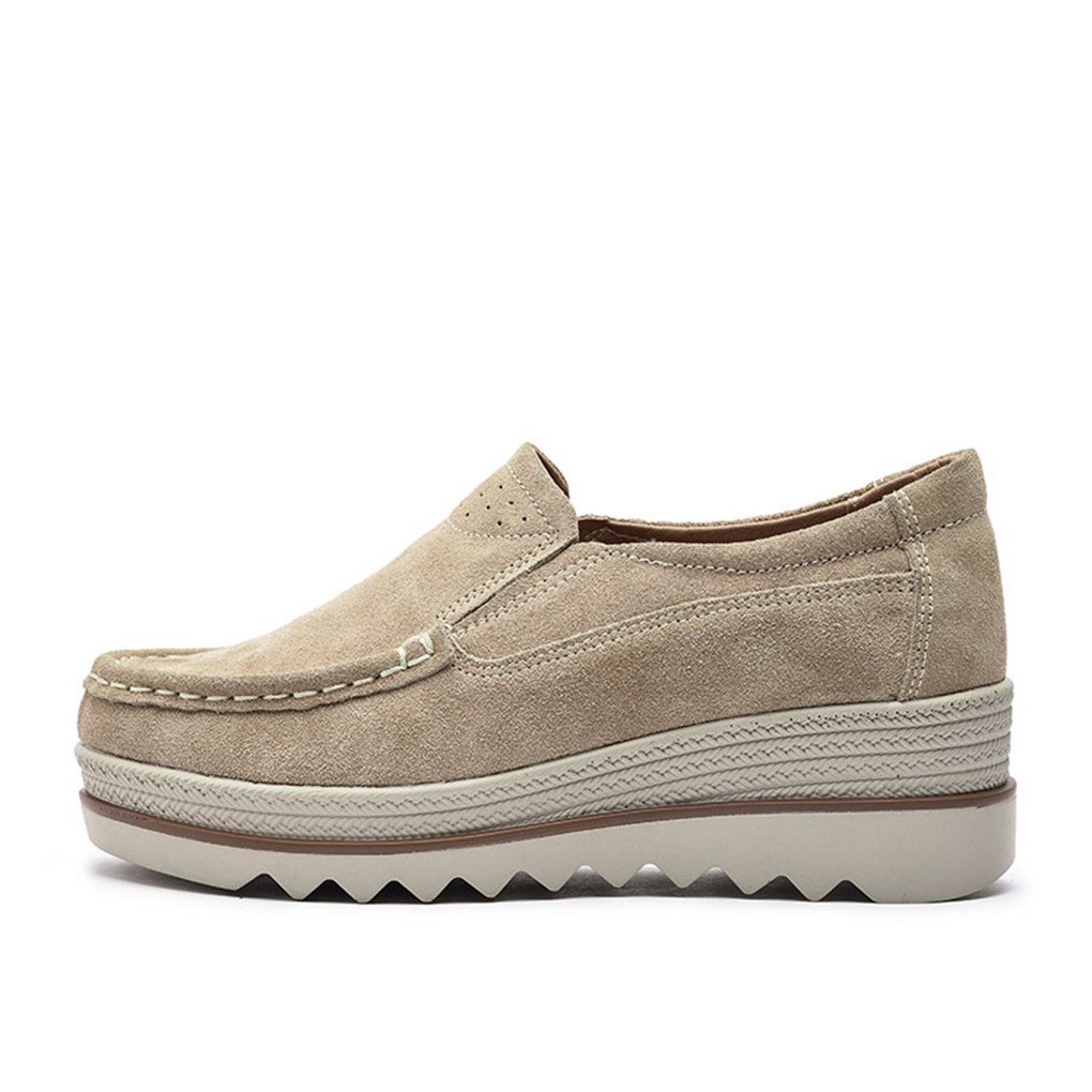 Ruiatoo Platform Shoes for Women Suede Slip On Loafers Wedge Platform Sneakers Comfort Moccasins Low Top Casual Shoes Khaki 38