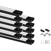 Besseto Black LED Aluminum Channel,LED Strip Light Diffuser Channel 10x2m | LED Strip Light Diffuser Aluminum Channel Profile Housing Track for Under Cabinet Counter and Stairs Ceiling Closet