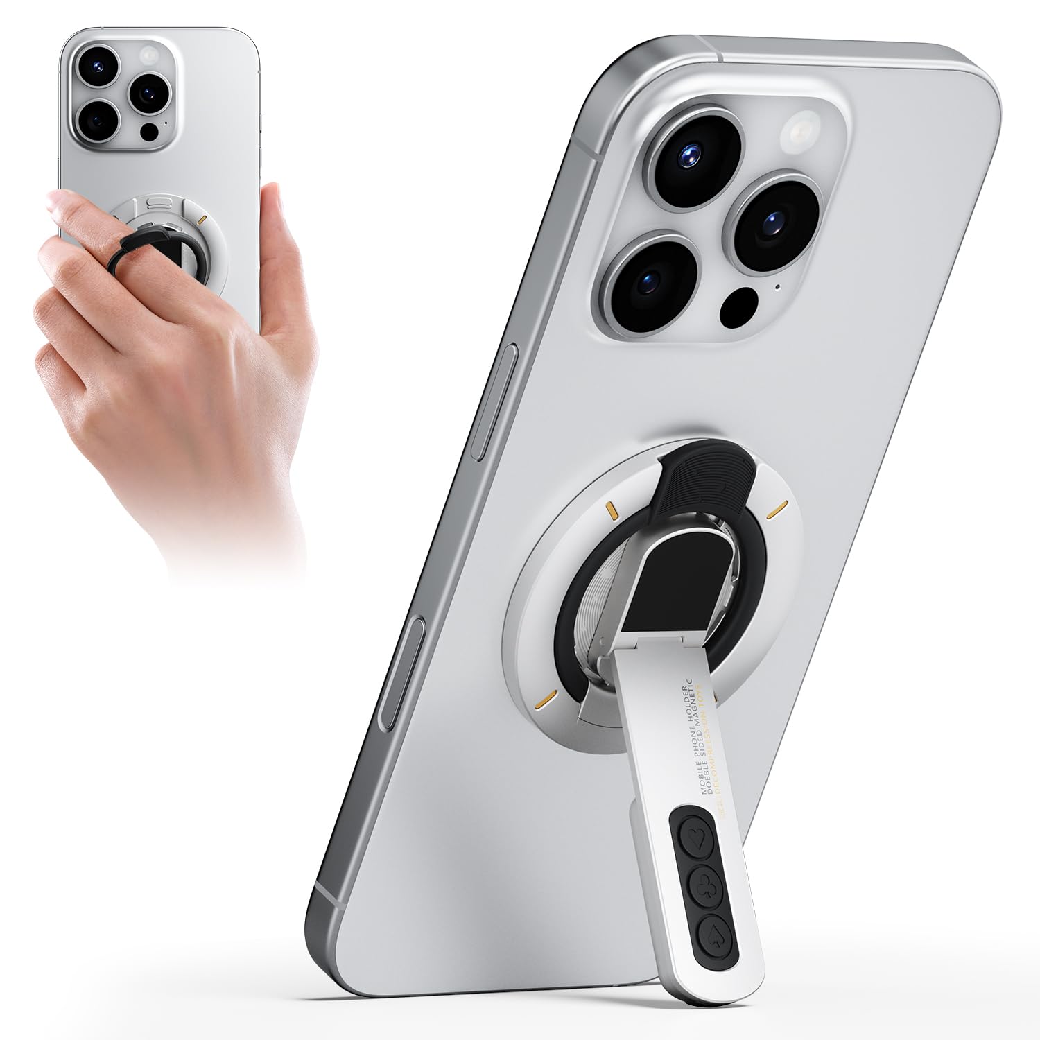 TODI for MagSafe Phone Grip Stand, 3-in-1 Magnetic Finger Ring Holder with Double-Sided Magnet, Fidget Toy Design, Magnetic Phone Stand for iPhone 16/15/14/13/12 Series (White)