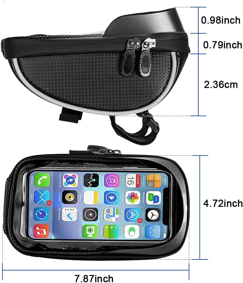 Bike Bicycle Phone Mount Bags - Waterproof Front Frame Top Tube Handlebar Bags with Touch Screen Phone Holder Case Sports Bicycle Bike Storage Bag Cycling Pack Fits iPhone 7 8 Plus xs max (Black) : Sports & Outdoors