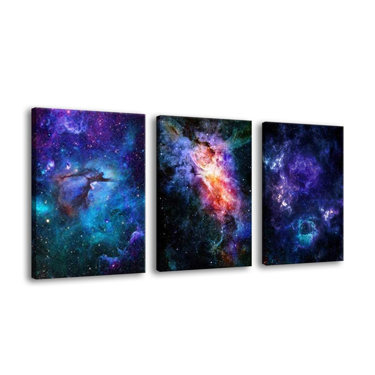 Nebula Galaxy Canvas Art 3 Panels Universe Wall Art Fantasy Outer Space Artwork Contemporary Astronomy Starry Cosmic Picture Painting for Home Office Boys Room Decor, Framed Ready to Hang (Size2)