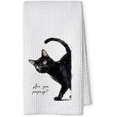 Threegoat Funny Cat Hand Towels Decorative Towels for Bathroom Kitchen, are You Pooping Bathroom Decor Cute Kitchen Towel Funny Cat Lover Gifts for Women, Black Cats Accessories, 16x24 Inch-P03