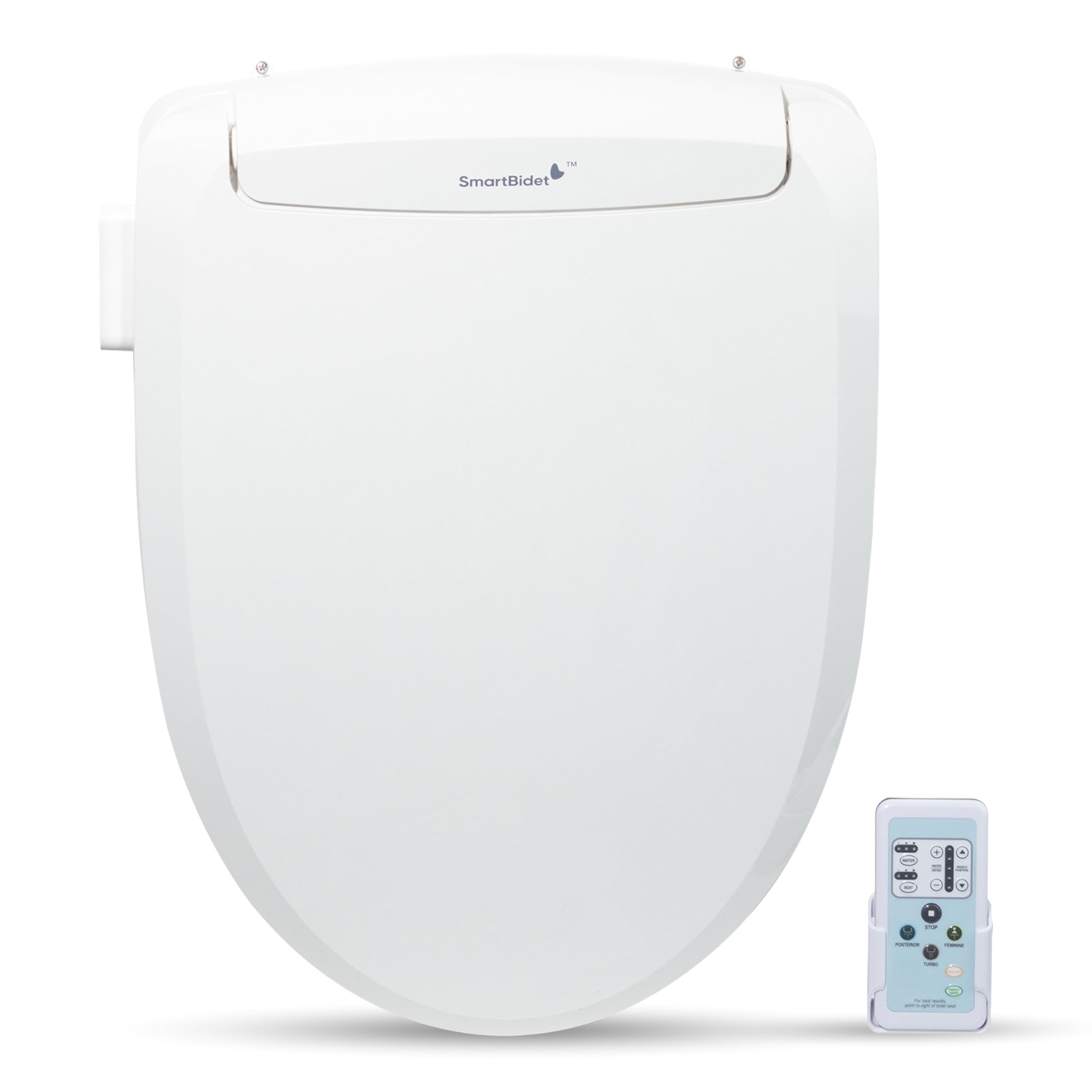SmartBidet® SB-100R Electric Smart Bidet™ Seat for Elongated Toilets with Remote Control, Stainless Steel Nozzle with Removable Nozzle Cap, Slim and Strong Design