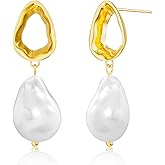 HABIKIP 14K Gold Plated/Silver Plated Pearl Drop Earrings for Women,Dainty Pearl Dangle Hoop Huggie Earrings Simple Small Pearls Hoop Earring for Women Lightweight Trendy Jewelry Gifts Wedding