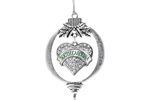 Inspired Silver - South Carolina Charm Ornament - Silver Pave Heart Charm Holiday Ornaments with Cubic Zirconia Jewelry