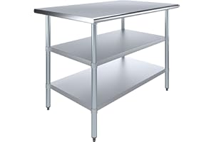 AmGood Stainless Steel Work Table with 2 Shelves | NSF | Metal Utility Table (48" Long x 30" Deep)