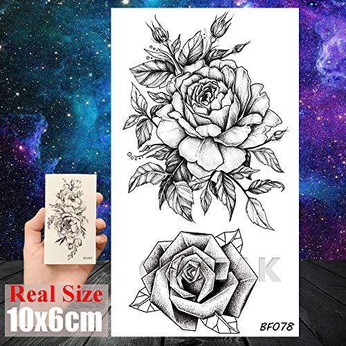 COKTAK 12Pieces/Lot Sexy Realistic Flower Temporary Tattoos For Women Girls Body Art Black Small Rose Waterproof Geometric Adult Fake Tattoo Stickers - Thumbnail 3