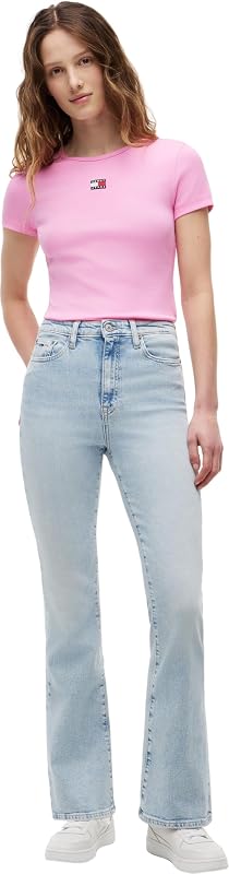 Camiseta Tjw Slim Badge Rib tee DW0DW17881 S/S para Mujer, Color Rosa (Margarita Rosa), Talla S
