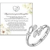 GlameVibe For Granddaughter - Always Keep Me In Your Heart Birthstone Hug Ring, Adjustable Stainless Steel Cz Hug Hope Rings For Granddaughter Christmas Birthday Gift