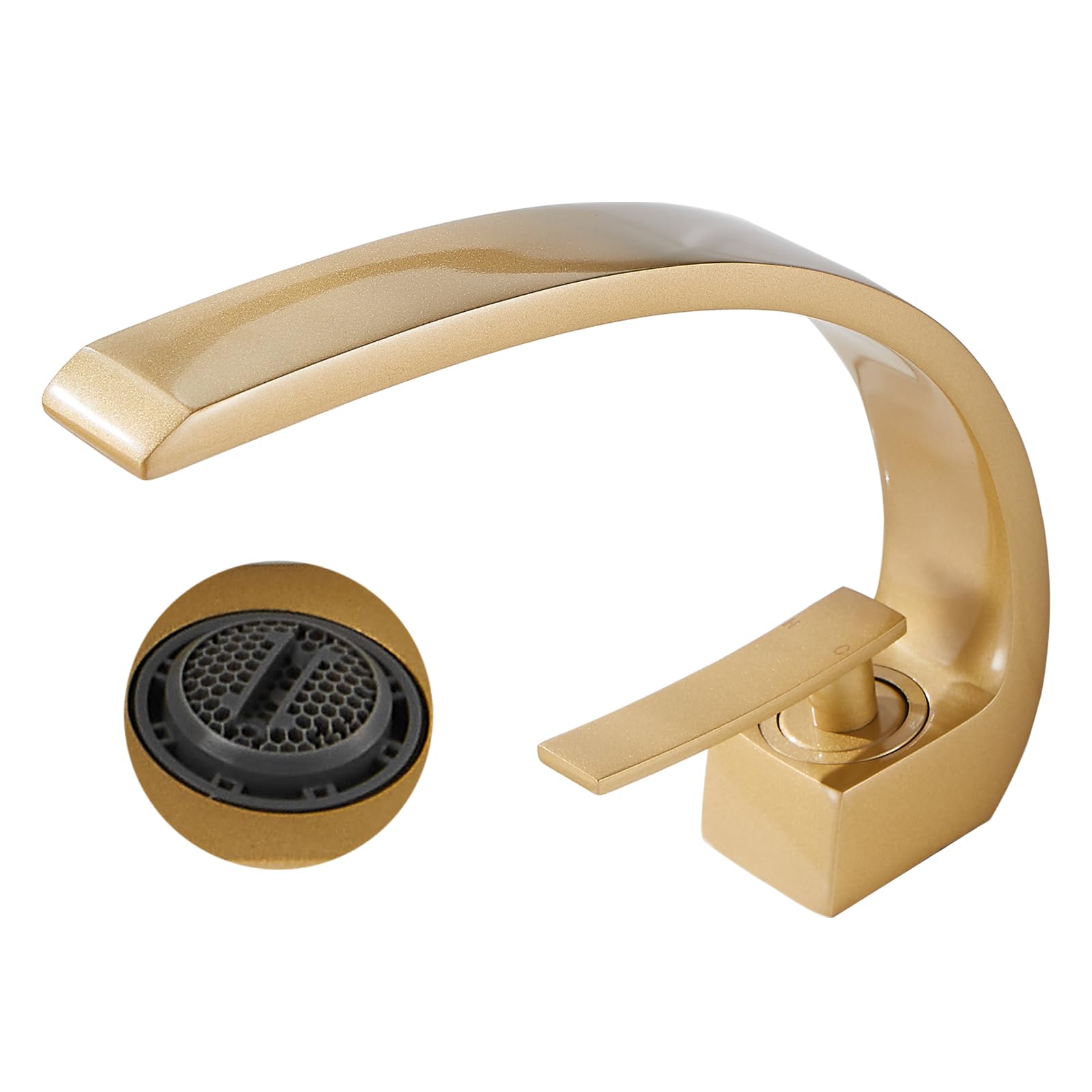 Bathroom Sink Tap Faucet 1 Hole Vanity Faucet Single Handle Modern Basin Mixer Tap Cold and Hot Water Elegant Design Water Tap Faucet for Sink (Gold)