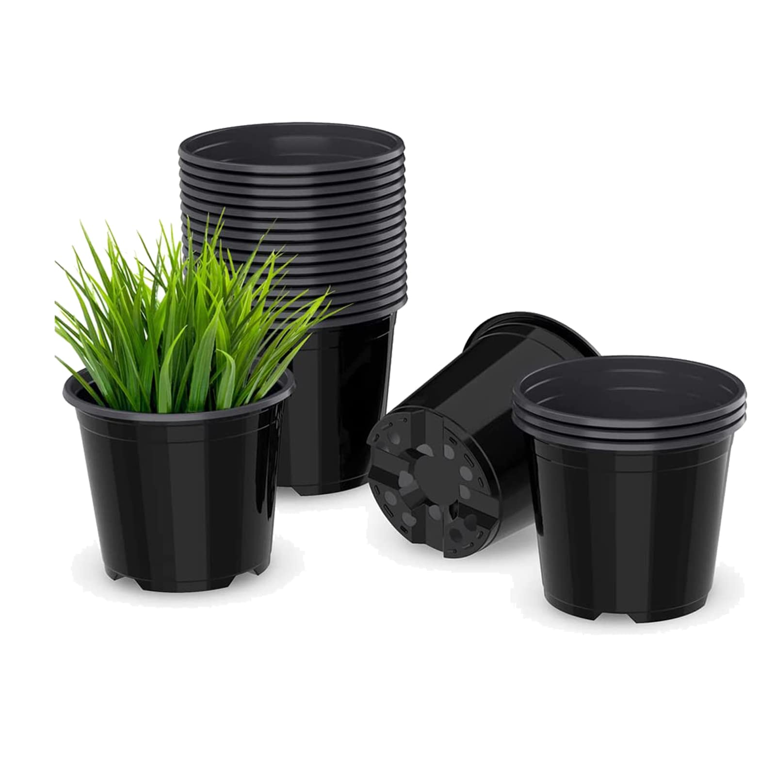 Photo 1 of DUNPUTE 3 4 5 Inch Nursery Pots, 20 Packs Plastic Pots with Drainage Hole, Plant Containers for Seedlings, Succulents, Transplanting (3 Inch, Black-Round)