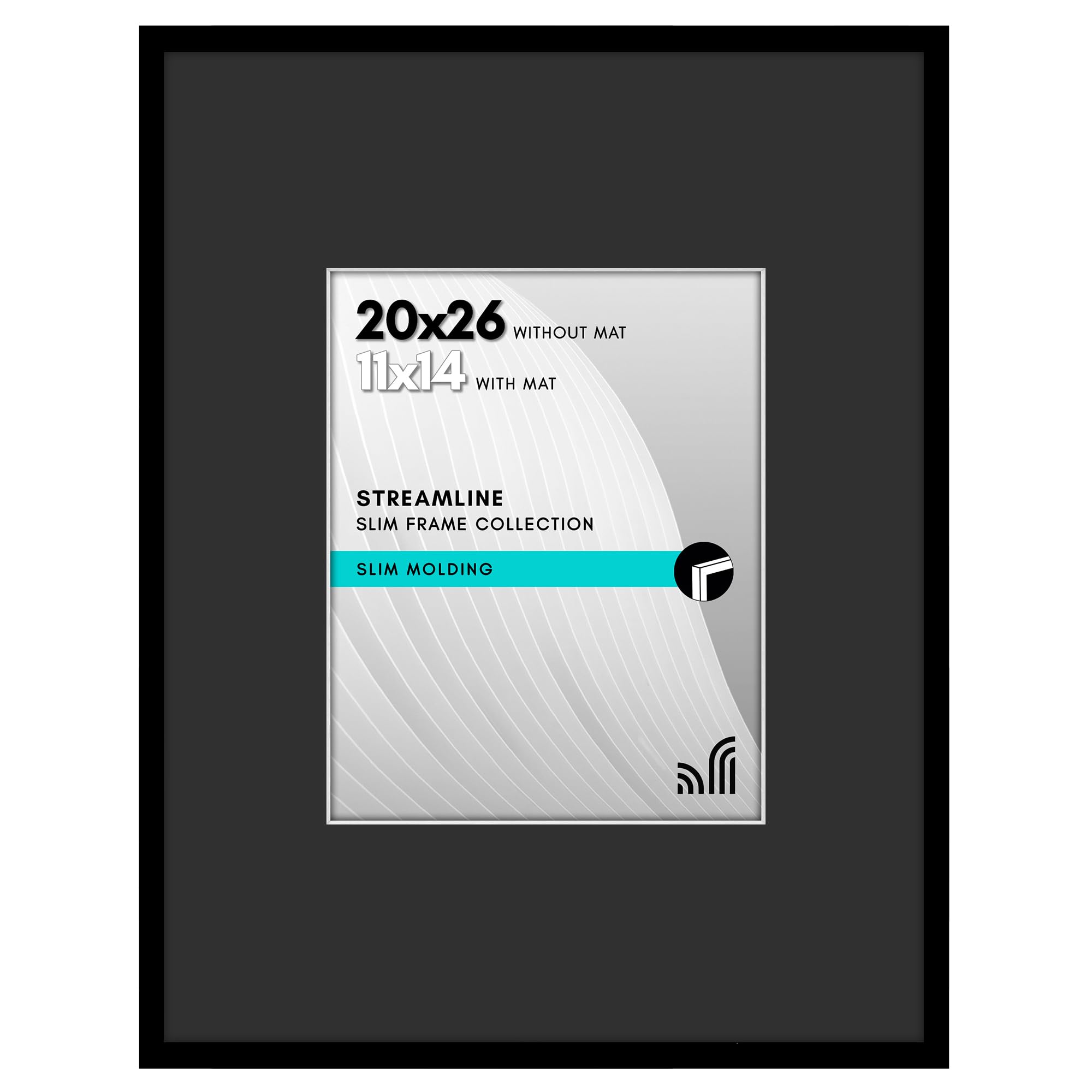 Americanflat 20x26 Picture Frame with Polished Plexiglass - Use as 11x14 Frame with Black Mat or Display 20x26 Photo Without Mat - Streamline Collection - Thin Border Picture Frames for Wall - Black Image