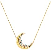 STORYJEWELLERY Moon Necklace, 18K Gold Plated Necklaces for Women, Charm Necklace, Crescent Moon Jewelry, Witchy Gifts for Women