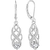 Lwsary Infinity Celtic Knot Drop Dangle Earrings 925 Sterling Silver Twisted Birthstone Leverback Earrings Irish Jewelry for Women
