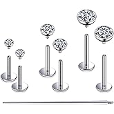 Pnsgisr F136 Titanium 20/18/16G Internally Threaded Flat Back Stud Earrings Nose Rings Lip Medusa Monroe Labret 6/8/10mm Short/Long Bar Piercing Jewelry with Taper for Women Men