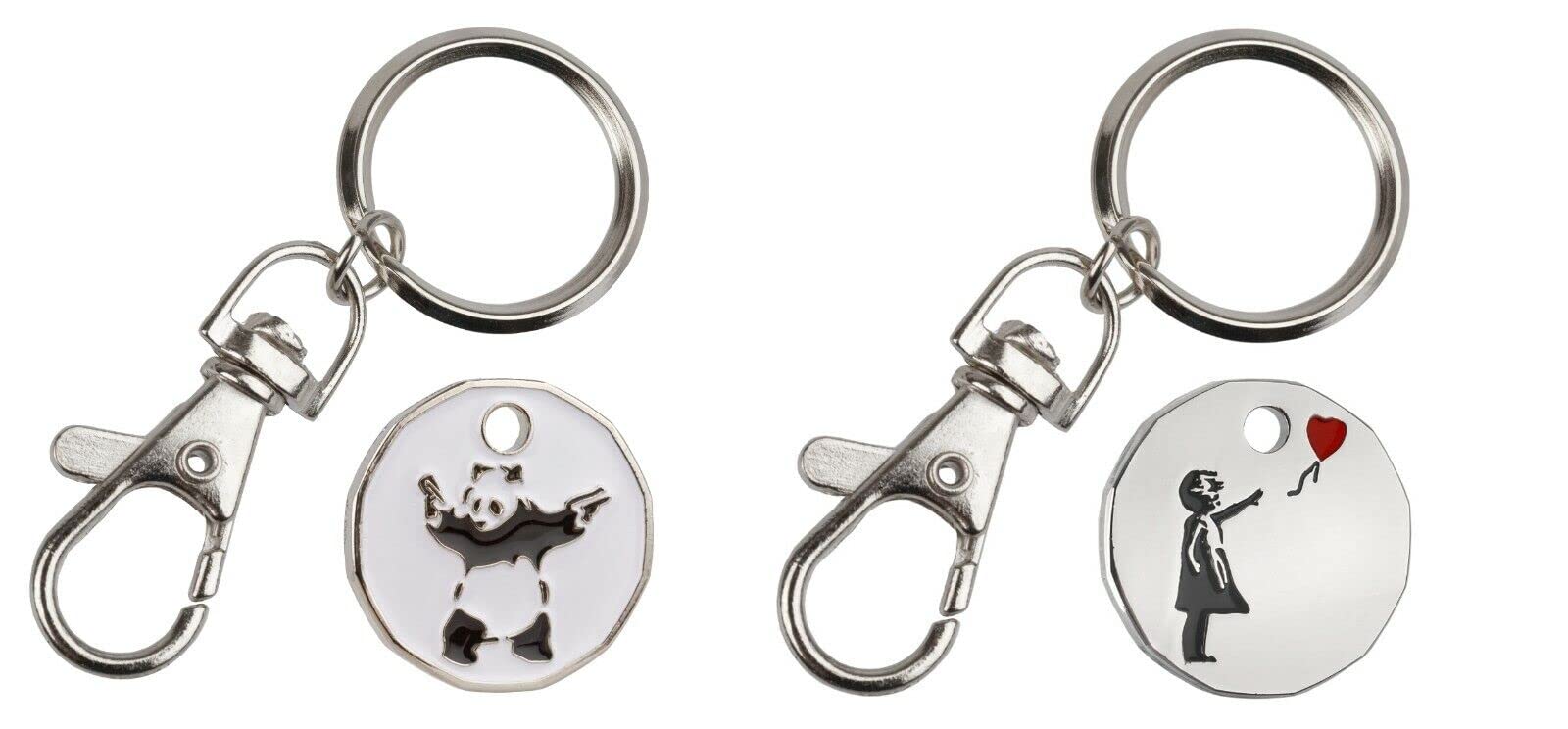 Harts 2 units Banksy Little Girl with Balloon & Panda Shopping Trolley locker Token (New £1 coin size)