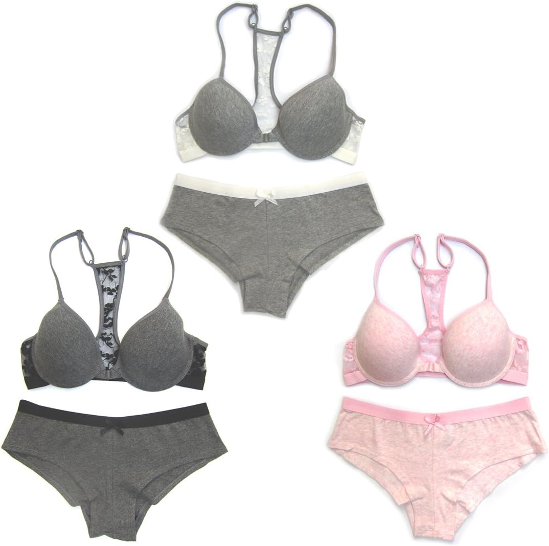 Women 3 Pack Solid Color Race Back Lace Bra Set (40C/XL)
