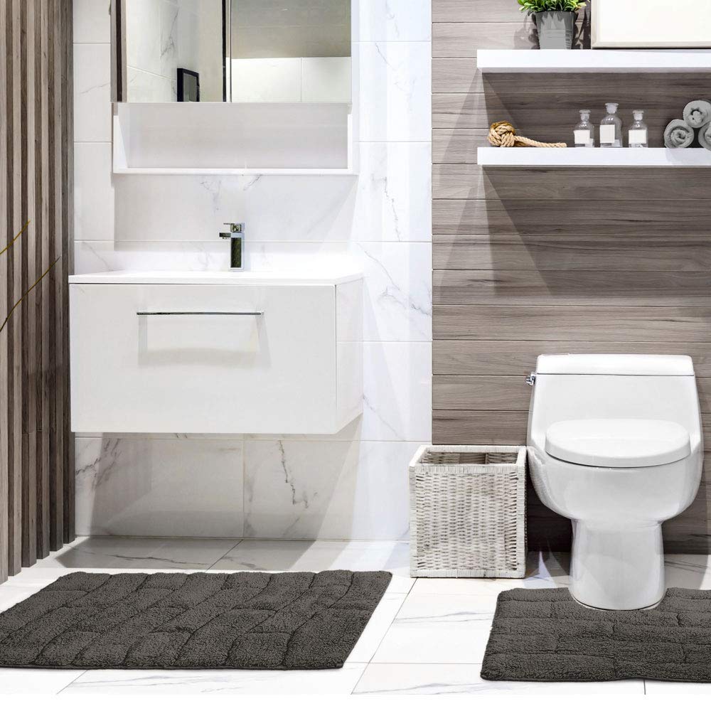 Emma Barclay Waves Cotton Chenille Bath Mat & Pedestal Mat Set, Cobalt Blue