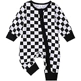 Nibbcoa Newborn Boy Outfits Checkered Jumpsuit Long Sleeve Zipper Romper Plaid Bodysuit Fall Winter One Piece Outfit
