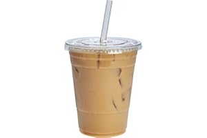 Gusto [16 oz. - 100 Count] Clear PET Cups with Lids, Disposable Coffee Cups with Flat Lids - Ideal for Cold Beverages, Smooth