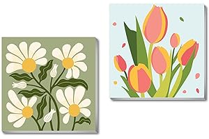 cupmod 2 Pack Framed Paint by Number for Kids,Easy Flower Painting Paint by Numbers Kits on Canvas,DIY Acrylic Oil Painting for Home Wall Decor(8x8inch)